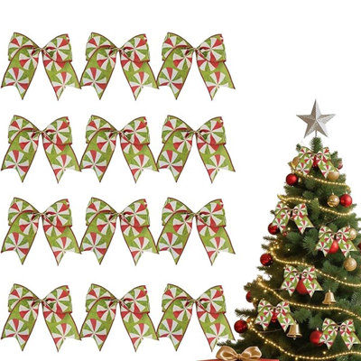 12 pièces d'arc de Noël vert avec motif de bonbons, 5,9 pouces d'ornements festifs en ruban pour couronnes, guirlandes, emballages cadeaux et décorations de fête