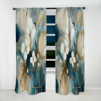 Fiorelli - Golden Blue Mosaic Floral Design III - Floral Curtain - Velvet Room Darkening - 1 panel