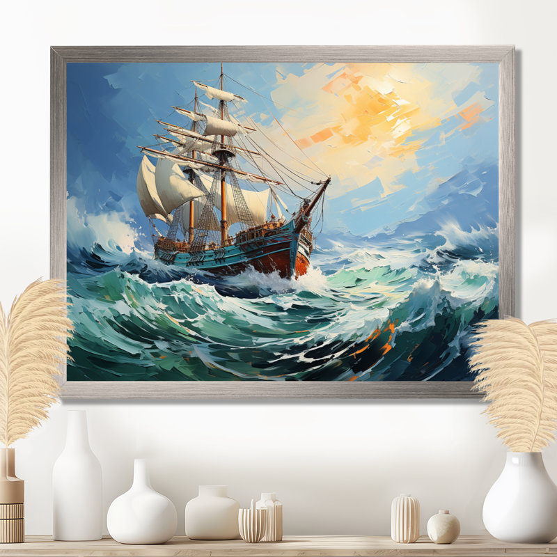 The Pirate Boat Odyssey's Voyage IV - Classics, art mural, H 12 po x l 20 po x P 1 po, Cadre flottant blanc