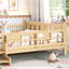 Grand lit au sol avec bibliothèques de rangement, lit en bois massif pour enfants avec de jolis escaliers et garde-corps, aucun sommier nécessaire, naturel clair-275433890-275433948