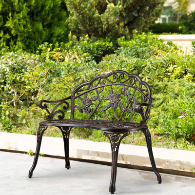 Patio Garden Bench Park Metal Rose Outdoor Benches