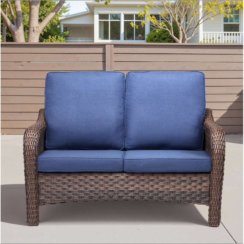 Causeuse de patio en osier 49,6 po avec causeuse bleue, Bleu