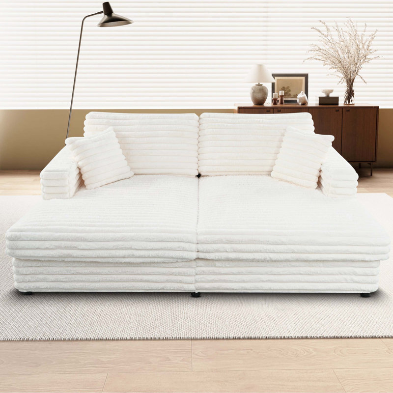 Très grand canapé-lit convertible Fluffy Corduroy, Beige