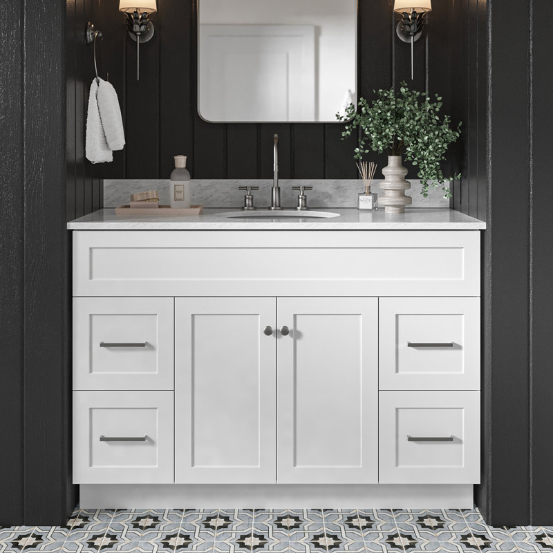 Partham 49'' Single Bathroom Vanity with Carrara Marble Top, White
