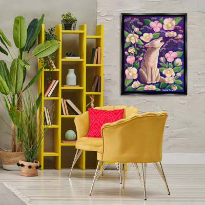 «Coyote & Pink Florals», art mural sur toile flottante brune par Renee Thompson