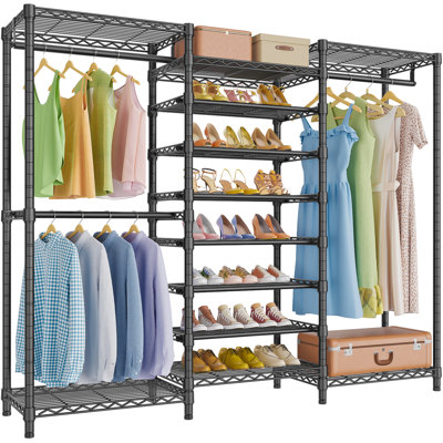 VIPEK S3 Heavy Duty Garment Rack, 6-Tier Freestanding Closet with Adjustable Shelf & Hanging Rod, 68.9" L x 15.7" W x 76.4" H,Black
