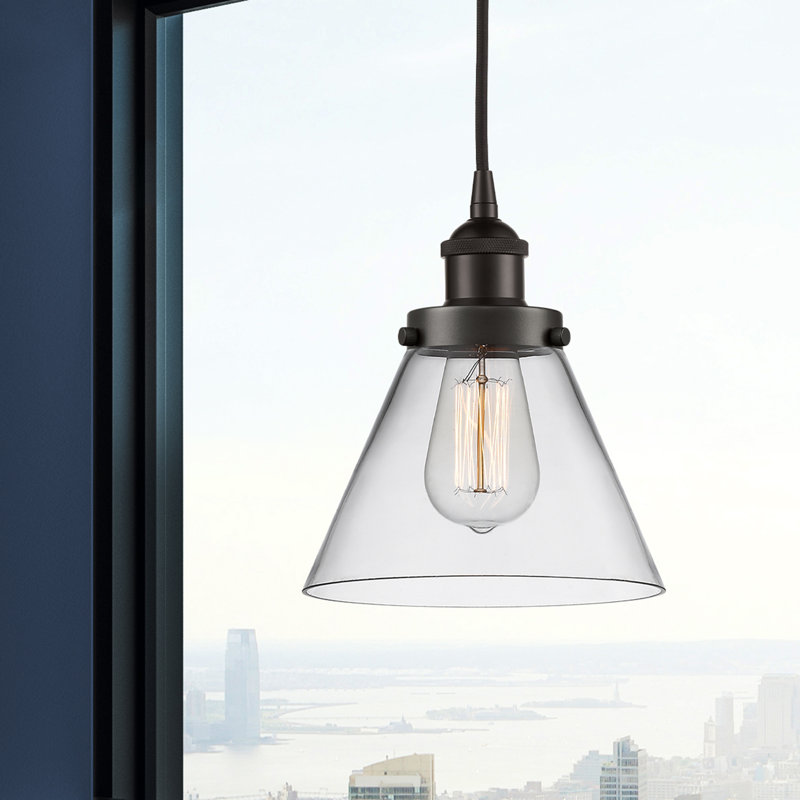 Luminaire suspendu conique à 1 lumière Annis, Transparent, Ampoule non incluse, Bronze huilé