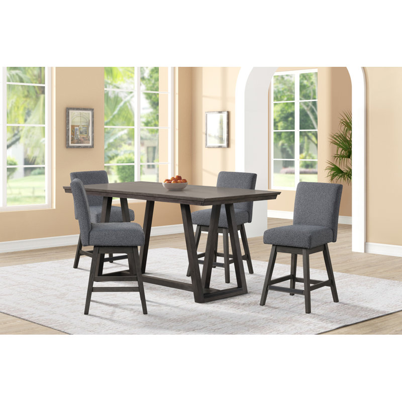 Table de comptoir Pendergrass et chaises de comptoir pivotantes, Gris, 5 pièces: table, 4 chaises