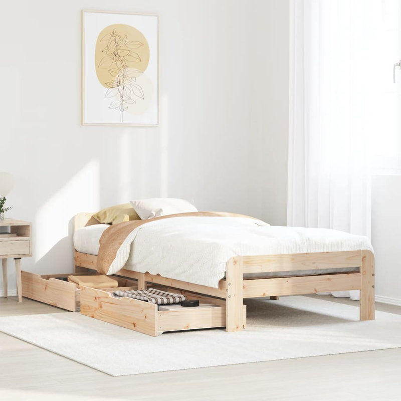 Solid Wood Storage Bed, Brown, European Single (90 x 200 cm)
