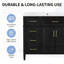 Élégant meuble-lavabo simple noir avec 4 tiroirs, 2 portes, une tablette réglable et un lavabo en céramique pour les salles de bain modernes-570692152
