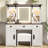 43.3" Farmhouse Makeup Vanity Desk With Lighted Mirror, Vanity Table Set With Storage Stool And Charging Station, Dressing Table With Sliding Barn Door Hidden Shelves & 3 Drawers & 4 Cabinets, Beige