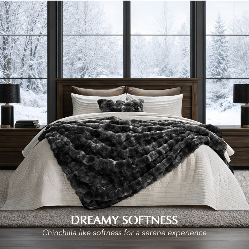 Ridgeline Faux Fur Throw Blanket, 60" L x 50" W, Black Marble
