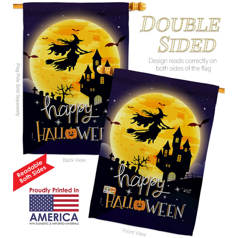 Drapeau de maison d'Halloween en polyester 40 x 28 po Witchy