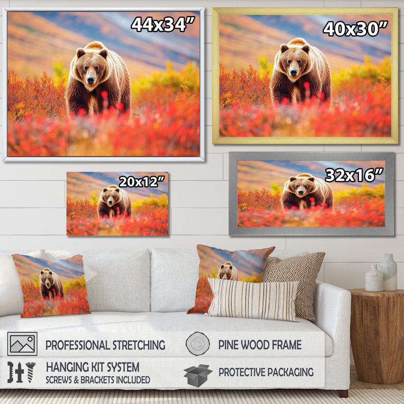 Grizzly en Alaska, paysage I - art mural Alaska, H 24 po x l 32 po x P 1 po, Cadre flottant noir