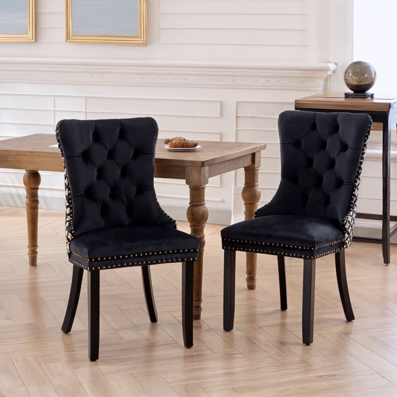 Chaises de salle à manger en velours classique, Velours noir