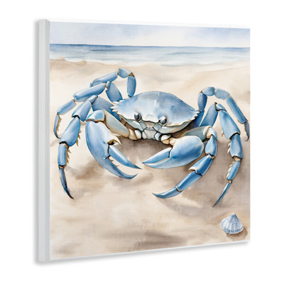 Crabe bleu sur une plage, art mural par Kim Allen