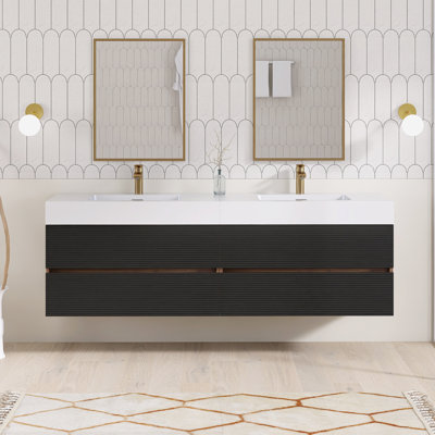 Ensemble de meuble-lavabo mural 72 po avec surface solide 72 po
