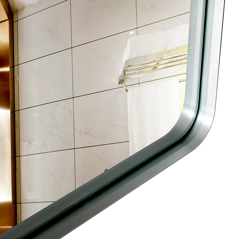 Brushed Silver Rounded Corner Rectangle Bathroom Mirror For Wall Metal Frame Wall Mounted Bathroom Mirror Vanity Bathroom Mirror(Horizontal & Vertical)