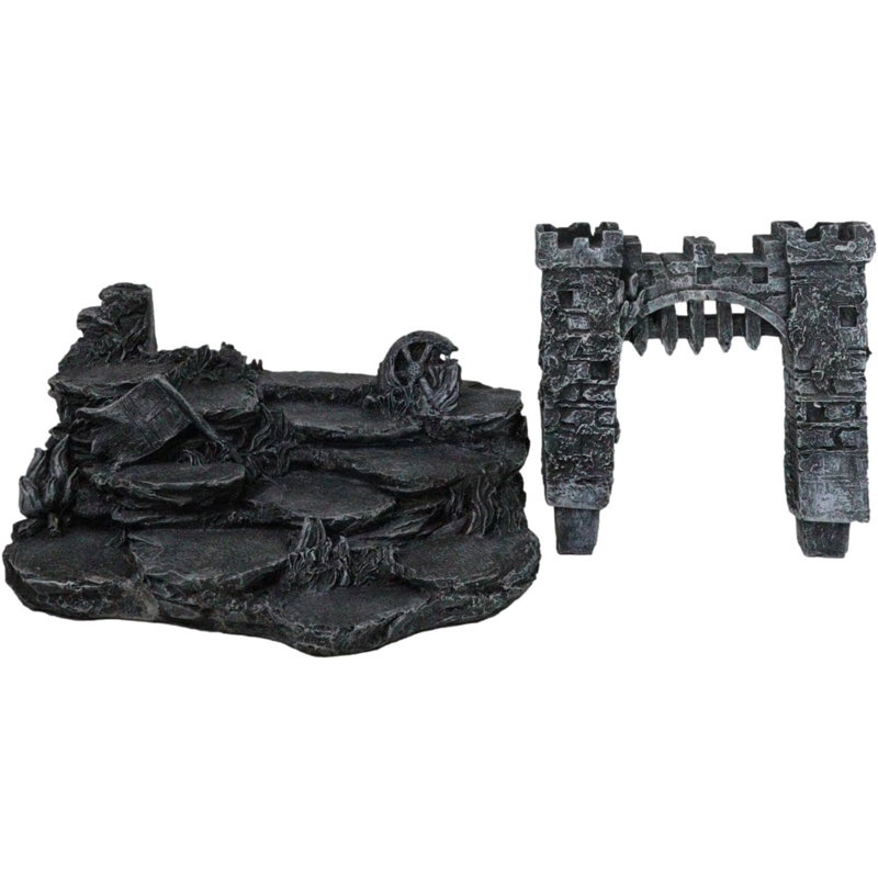 Ensemble de 12 mini chevaliers en armure sur cheval et un pont-levis médiéval