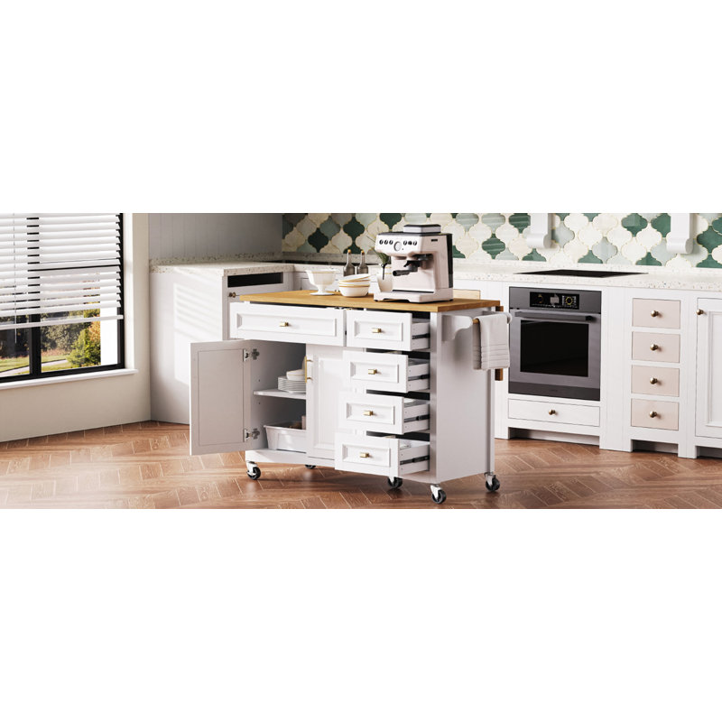 52" Kitchen Island with Drop Leaf, White