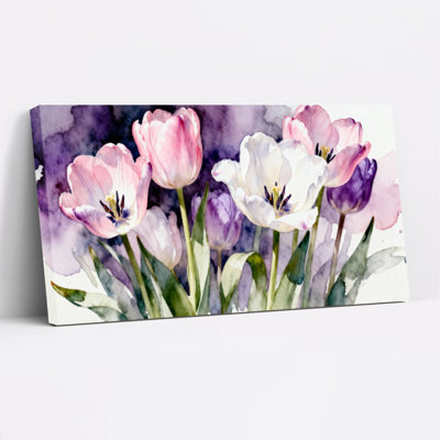 «Watercolor Tulip Floral», ensemble de 1 reproduction d'art sur toile tendue