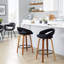 Tabouret de comptoir à hauteur fixe avec pivot en bois de noyer et velours avec repose-pieds rond en métal noir - ensemble de 2-1045700005-1045700027-1045700025