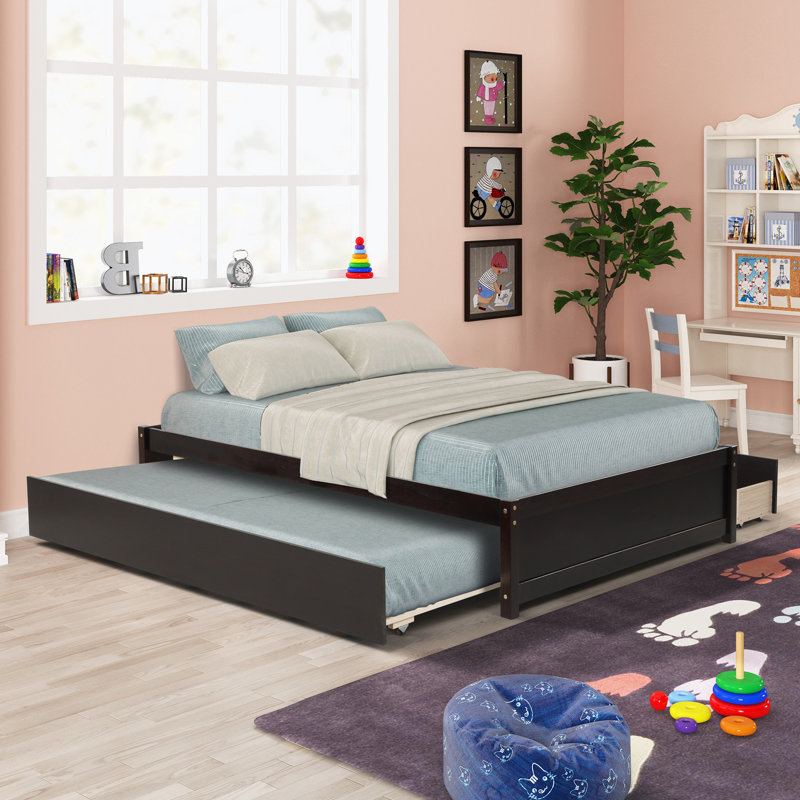 Solid Wood Storage Bed Frame With Headboard, Espresso