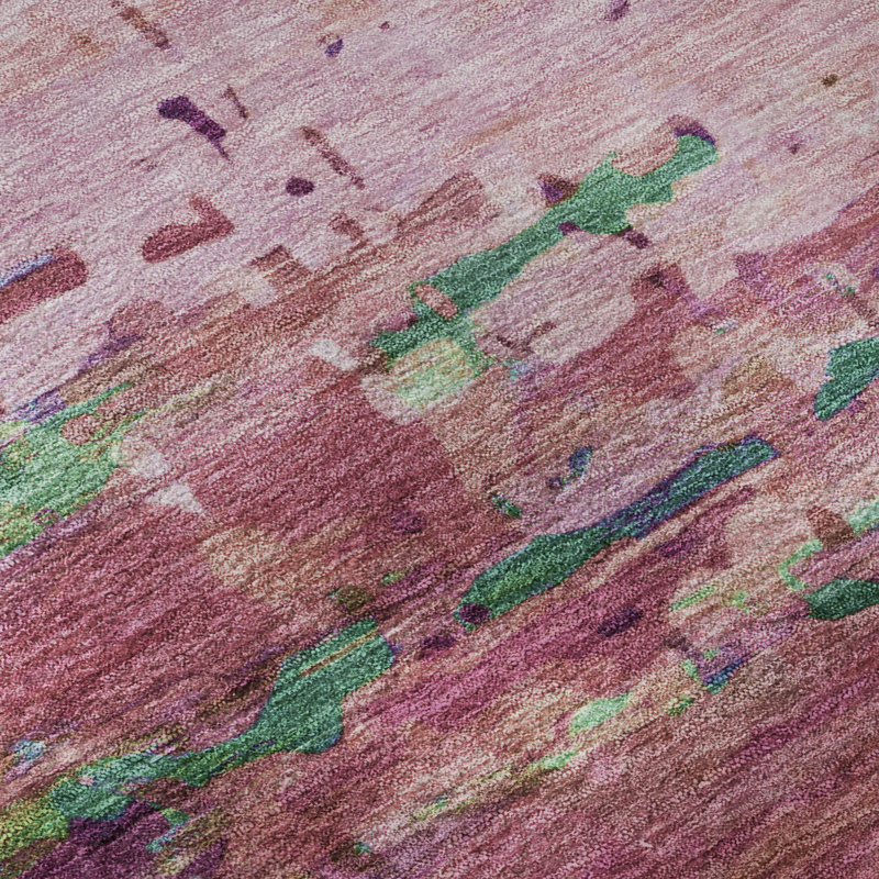 Premium Machine Washable Mayfield AMF2035 Abstract Rug, 1'8" x 2'6", Pink