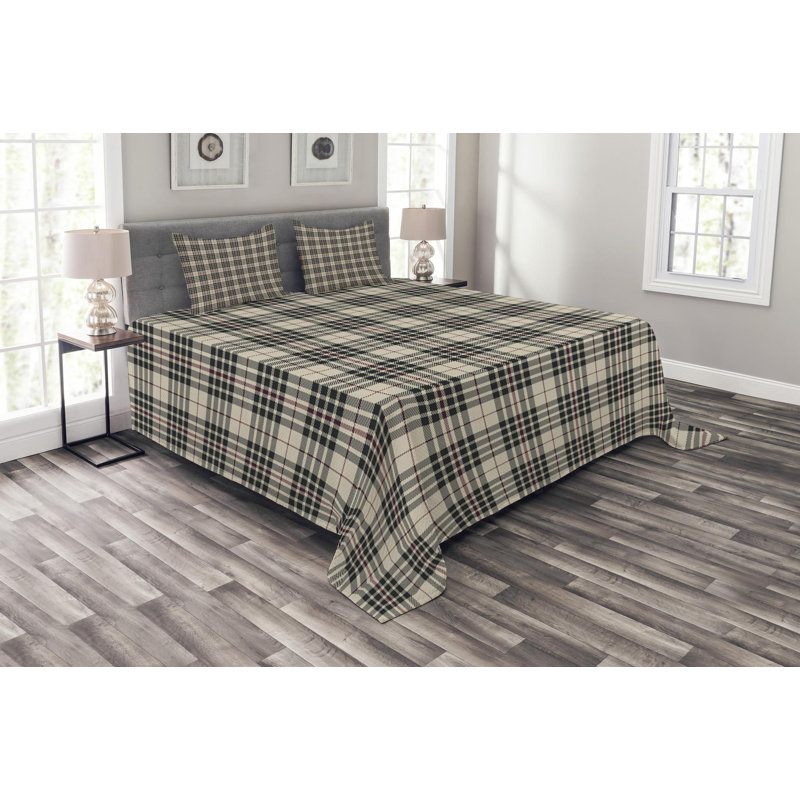 Abstract Farmhouse / Country Polyester Plaid Coverlet, King Coverlet + 2 Shams