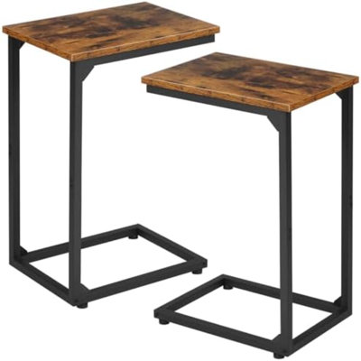 Ensemble de 2 tables d'appoint en forme de C, à glisser sous le canapé | Plateaux télé pour manger confortablement installés sur le canapé, tables d'appoint étroites pour salon et chambre, brun rustique