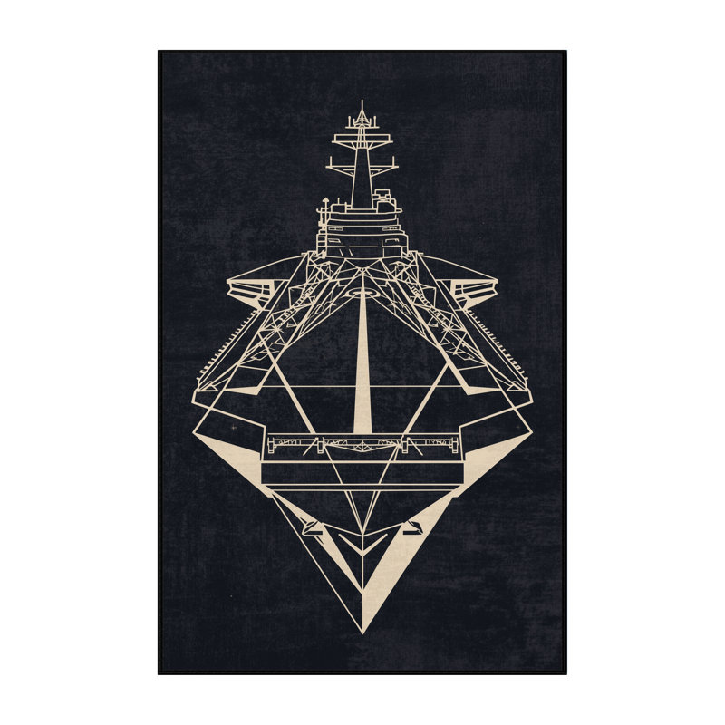 Machine Washable Daleville Aircraft Carrier Ship Modern Geometric Rug in Gray – Black Binding, 5x7