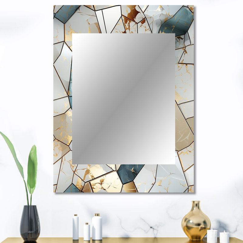 Harmonie de marbre sarcelle et gris - miroir mural décoratif en marbre, miroir abstrait, impression d'art en métal