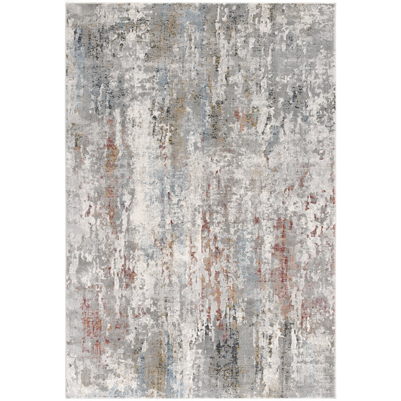 Rug Branch Tessera 2' x 3' (2'3" x 3') Grey/Red Distressed Abstract Indoor Doormat Rug, Comtemporary, Medium Pile, Stain-Resistant Entry Carpet - Front Door, Mudroom, Hallway and Kitchen
