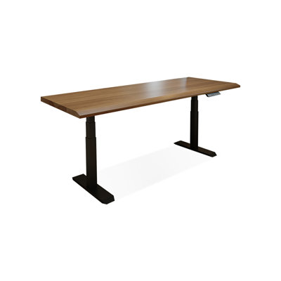 Nut-brown+Black Rectangular Solid Wood+Iron desk