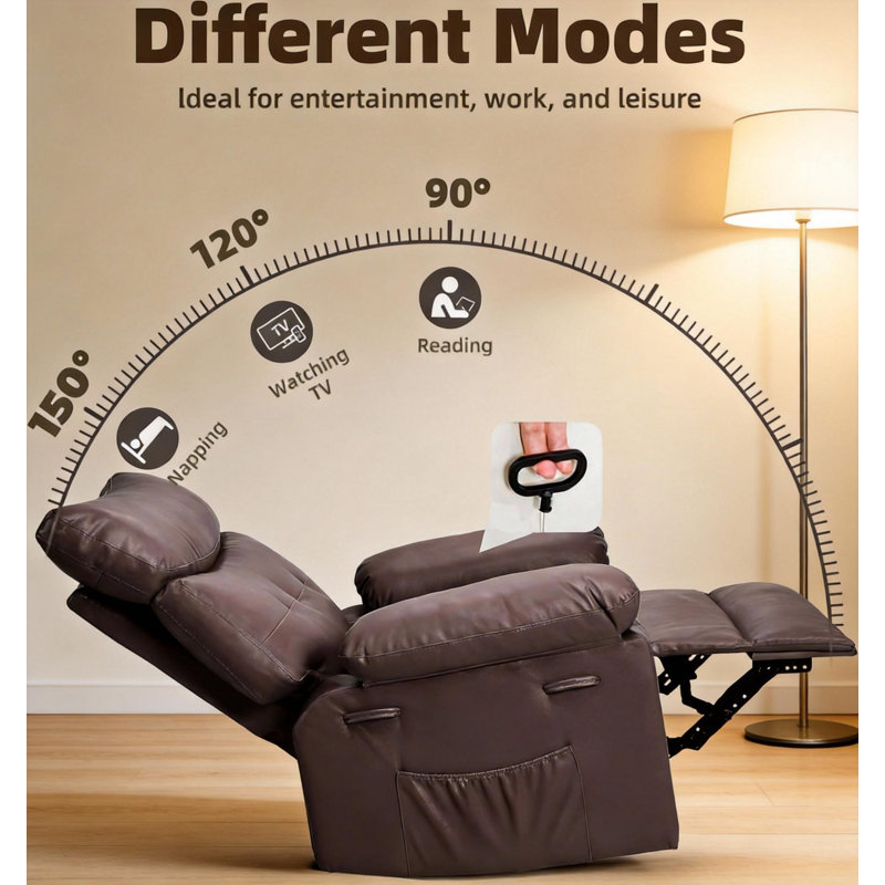 Fauteuil inclinable pivotant à 360 ° surdimensionné et large, Espresso