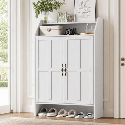 47" Tall Farmhouse Shoe Storage Cabinet with 2 Doors, Entryway Shoe Cabinet with Adjustable Shelves and 2-Tier Open Storage Rack for Hallway and Living Room