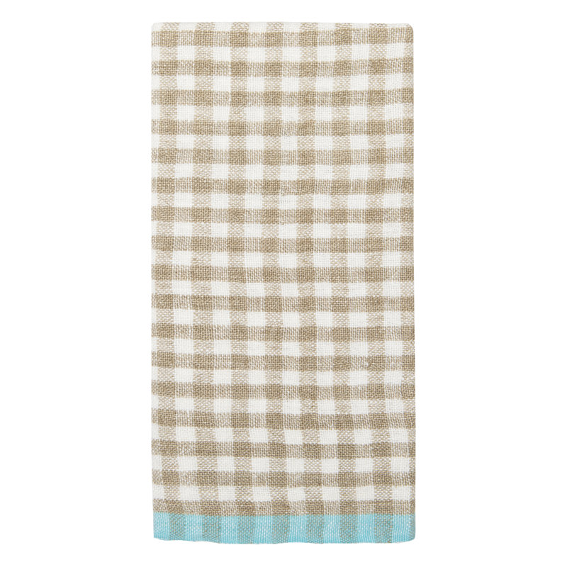 Gingham Dish Towel Kitchen Towel, Natural/Aqua