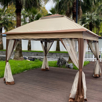 Pavillon de jardin extérieur 11 x 11 pi, structure en acier - plateau à double couche, filet en filet amovible pour la cour, le camping, pavillon de mariage 11 x 11 pi. Stabilité maximale du vent. Rouille - cadre. Eau. Pour le patio. Café