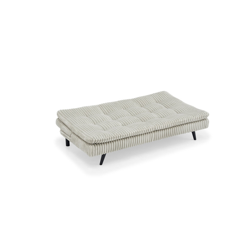 Futon beige avec coussin en velours côtelé, Velours côtelé beige