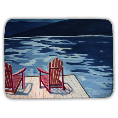 Lake, dock, mountains & chairs Bath Mat with Non-Slip Backing - Quick Dry Memory Foam Bathroom Rug - Absorbent - Modern Plush Spa-Style - Machine Washable