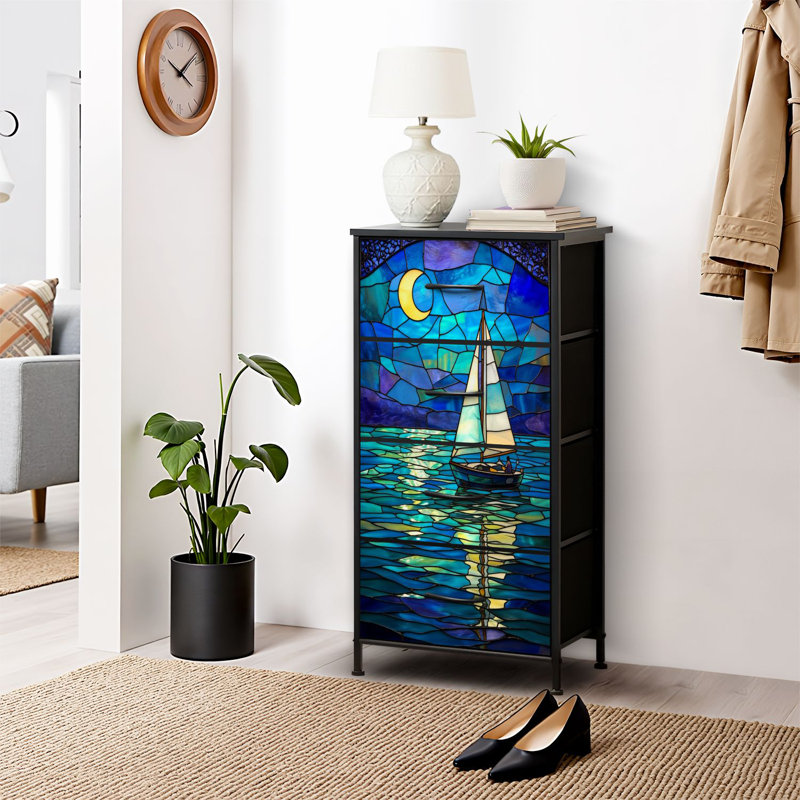 4 Drawer Dresser for Bedroom, Narrow Chest of Drawers, Wooden Top and Study Iron Frame 18"x37.5"-(WxH)