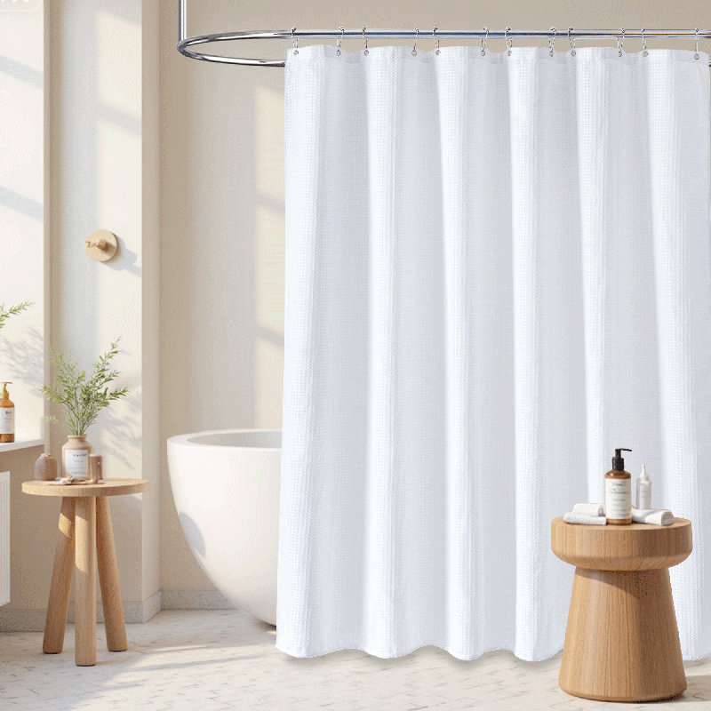 Rideau de douche moderne à tissage gaufré avec crochets en plastique inclus, H 78 po x l 72 po, Blanc