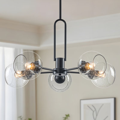 5 - Light Dimmable Sputnik Modern Linear Chandelier with Clear Seeded Glass Shade
