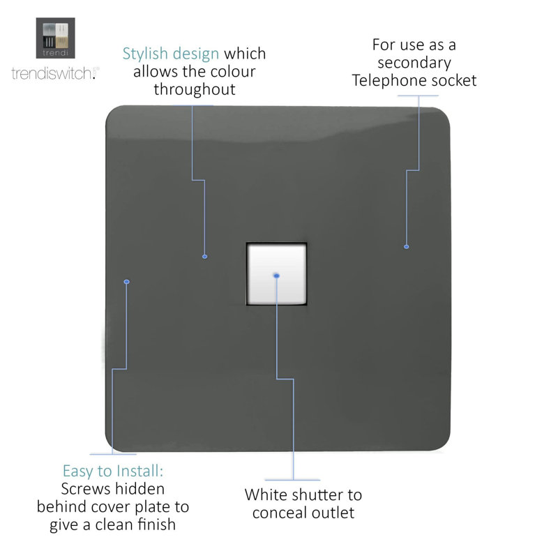 Trendi Switch 1 Gang Cat 3 Telephone Socket, Charcoal