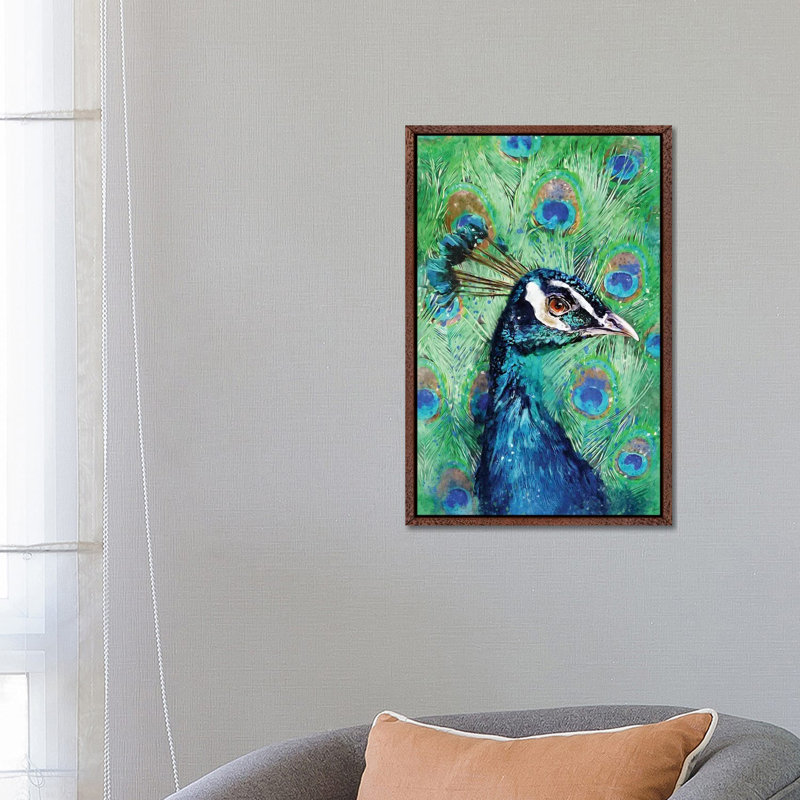Peacock 1 Piece Wall Art on Canvas, 66.04 cm H x 45.72 cm W, Classic Wood Floater Framed
