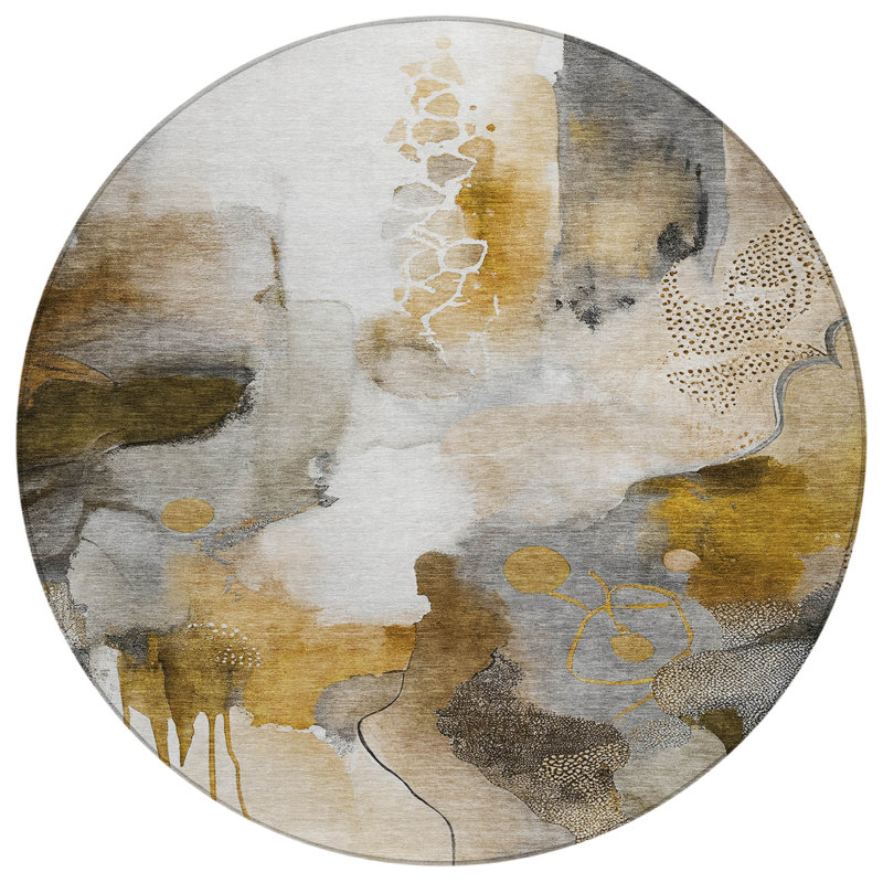 Machine Washable Indoor/Outdoor Xhevrie Mocha Rug, Round 8'