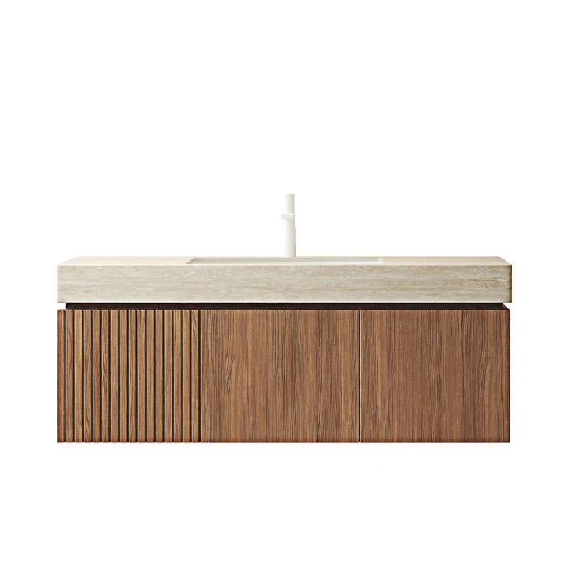 Meuble-lavabo mural avec lavabo, Espresso, Beige