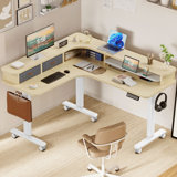 63" X 55" Corner Standing Desk Adjustable Height Electric L Shaped Standing Desk With Drawers