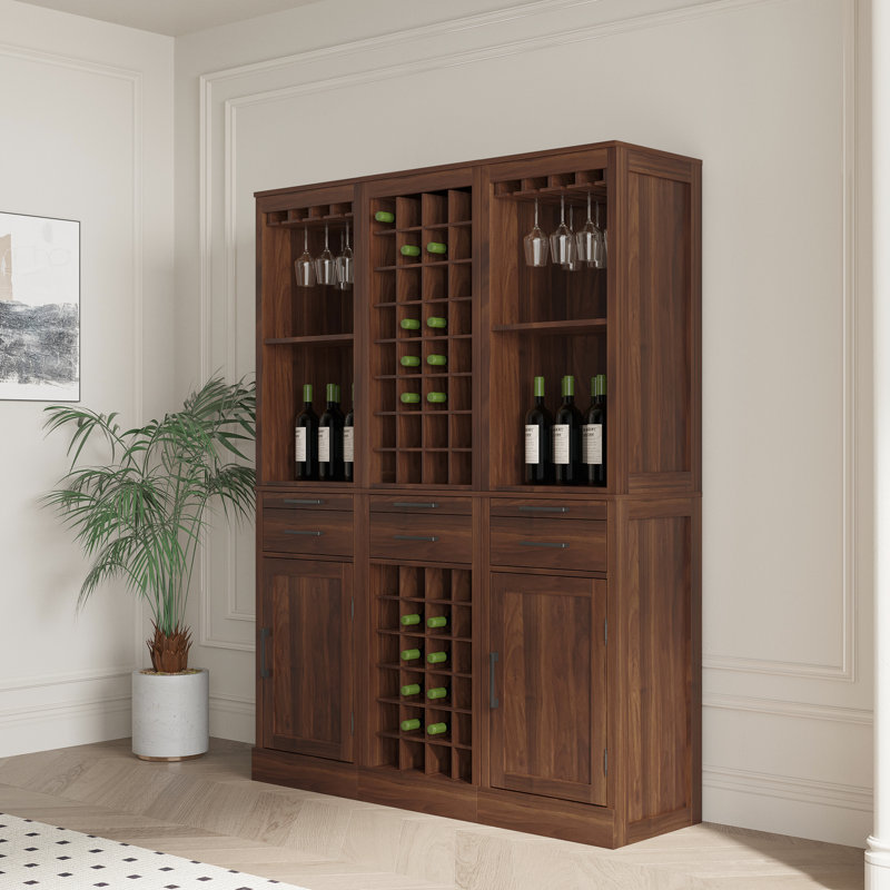 Ailey 32 Modular Buffet Cabinet In Dark Brown Walnut - Wine Enthusiast's Choice For 32 Bottles Storage Unit