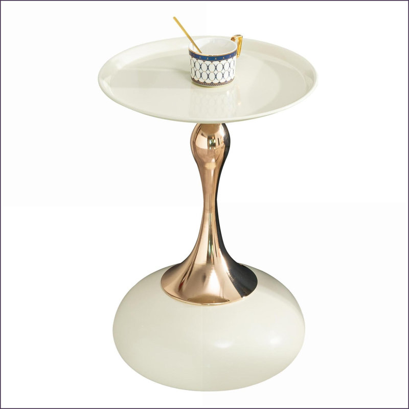 Table basse en métal blanc avec finition dorée - Conception polyvalente peu encombrante pour le salon, facile à assembler